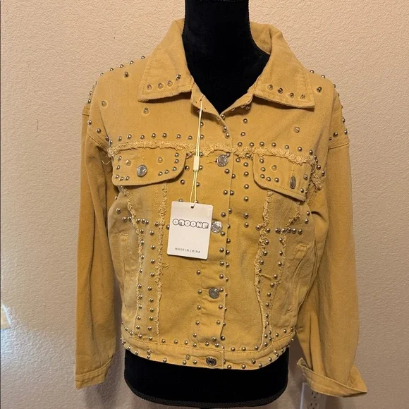 Silver Studded Khaki Colored Jacket - Picture 2 of 7